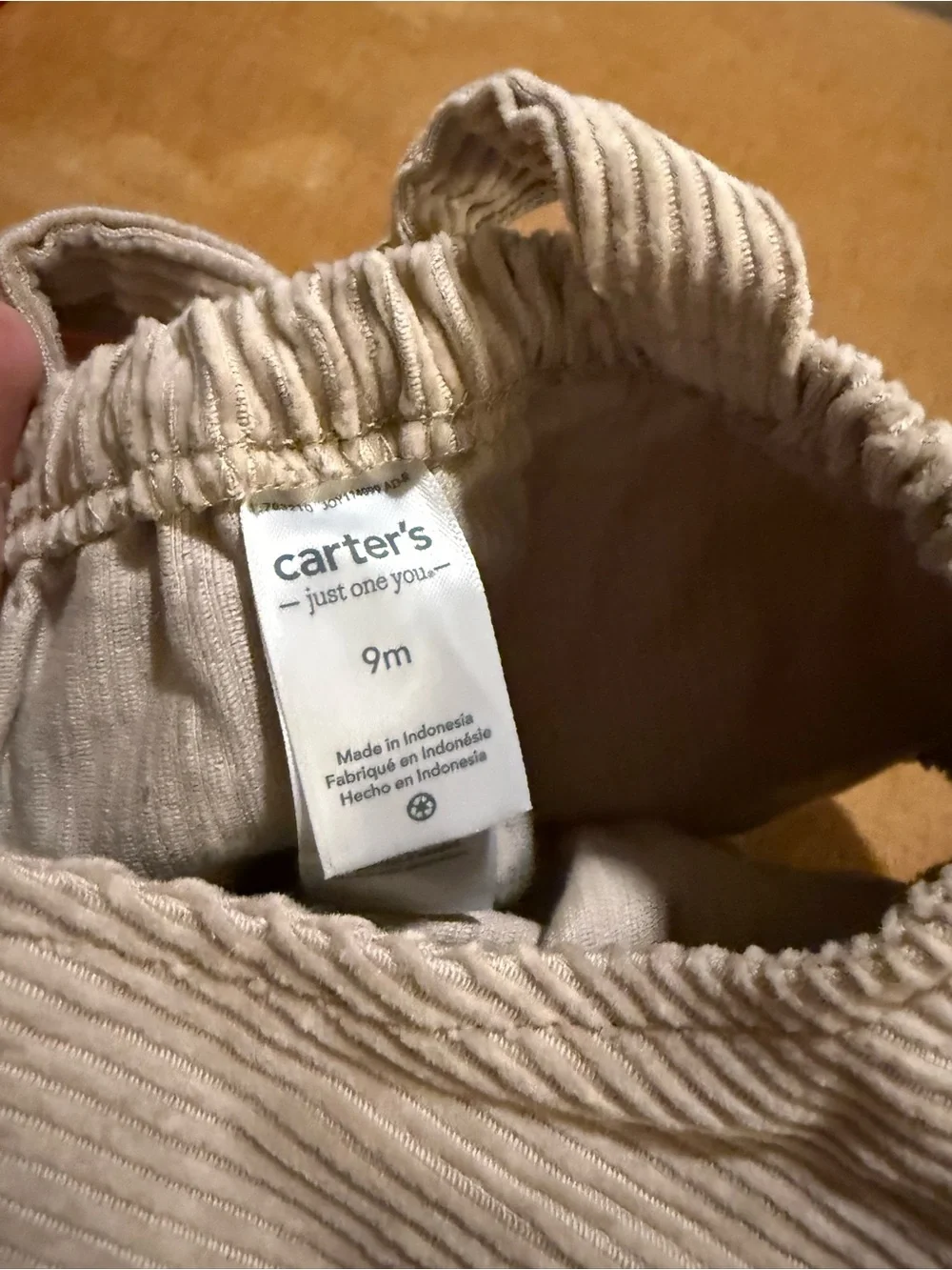 Carter's Neutral Corduroy Baby Romper in Light Tan